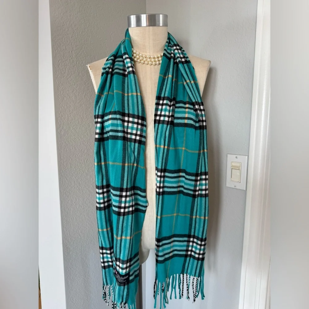 100% Cashmere Tiffany Blue Tartan from Scotland 68”x13”